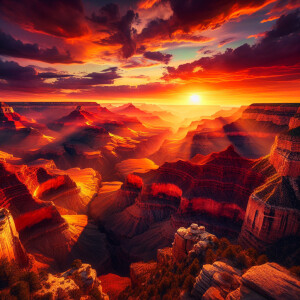 A sunset over the Grand Canyon with bold, warm colors.