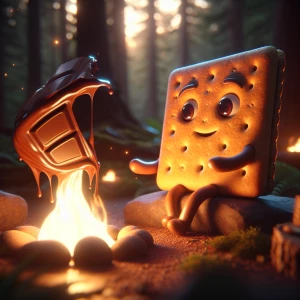 "In a dimly lit clearing, an intriguing anthropomorphic graham c...