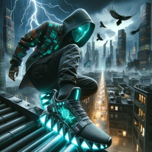 'The Signal Hacker' — a cyberpunk rebel in a hooded nano-fiber j...
