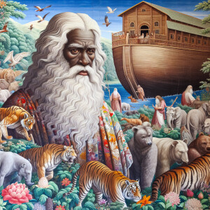 A close-up and detailed wall painting focusing on Noah, depicted...
