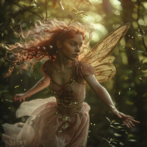 Create a photo realistic image of a mischievous light-haired gin...