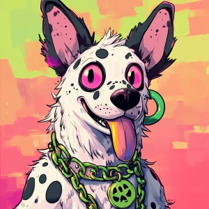 Create an image of a cartoon-style anthropomorphic dog character...