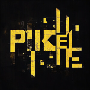 the word PIXEL written in an artistic, geometric style using gol...