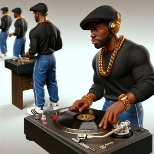 3D image of a Handsome African American DJ from the 90’s. He we...