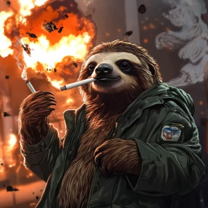 Sloths slerf meme..smoking a cigarette in street clothes while t...