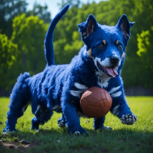 Design a digital illustration of Bluey, the animated Australian...