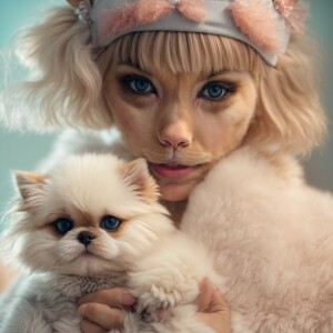 A Shih Tzu with crème and beige color, with Anna from frozen