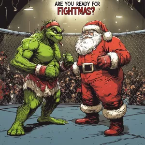 Grinch and Santa Claus are fighting in the octagon. They are sta...