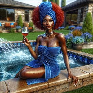 oil  painting : Patio landscape a jacuzzi on the patio blue wate...