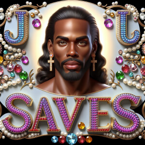 "Create a 3D realistic artwork featuring the phrase 'Jesus Saves...