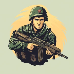 Design a logo that combines the image of a young Russian soldier...