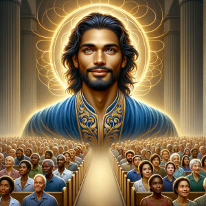 Illustrate an inspiring African-American Jesus crust with a dign...