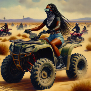 Oil painting style : Atv landscape, Riding a atv in Atlanta. A b...