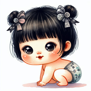 A single picture of adorable cute whimsical Chinese Asian featur...