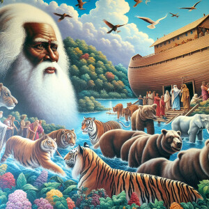 A close-up and detailed wall painting focusing on Noah, depicted...
