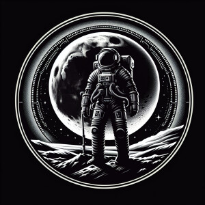 In the stark blackness of space, a stygian lunar space pioneer s...