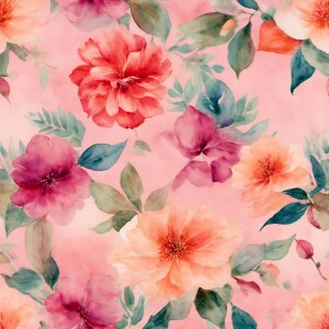 Create a tileable pattern showcasing watercolor florals in vivid...