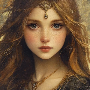 The image features a young woman with long, flowing hair adorned...