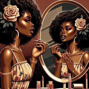 Airbrush style: standing in a mirror talking to herself, An Afri...