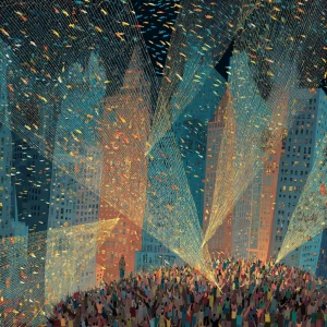 Macroscopic aerial view of New York City skyscrapers, surreal at...