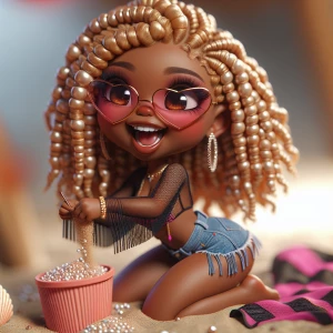 300dpi hyper realistic African accent Caramel-skinned chibi diva...
