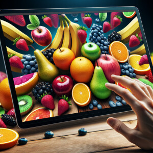 screen showing a series of vibrant, fresh fruits being placed on...