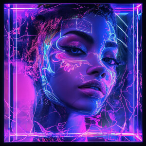 A highly detailed, ultra-realistic female portrait framed by a p...