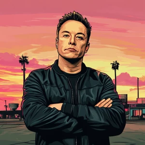 Elon Musk in GTA art style, , in the style of a Grand Theft Aut...