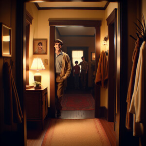 "Create a scene depicting the sixth frame. Show the interior of...