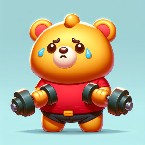 2D icon winnie the pooh struggling to lift weights