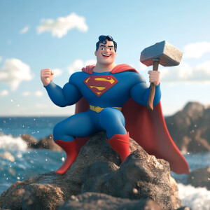 Create a 3d anima scene featuring Superman, the iconic superhero...