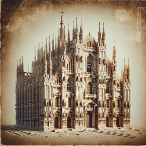 replica picture of A damaged Milan Cathedral following Allied bo...