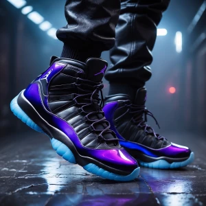 "Futuristic Air Jordan 11-inspired sneaker — sleek, glossy paten...