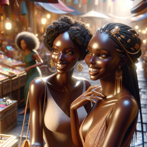 A stunning and vibrant painting of two African American ladies s...