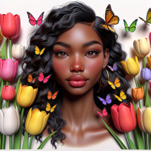 3D face of a light skin african-American beautiful woman with br...