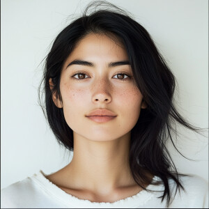 Create an image of a 22-year-old woman with a fusion of Mexican...