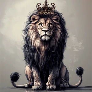 Create an image of a regal lion standing upright, gazing intentl...