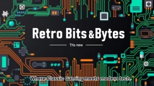 Create a YouTube channel banner for "Retro Bits & Bytes" that en...