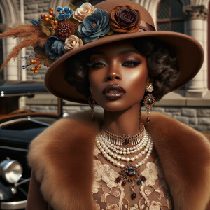 "Depict a graceful African-American woman embodying the sophisti...