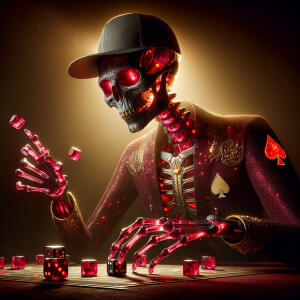 An extraterrestrial skeletal being sculpted from sparkling ruby...