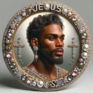 "Create a 3D realistic artwork featuring the phrase 'Jesus Saves...