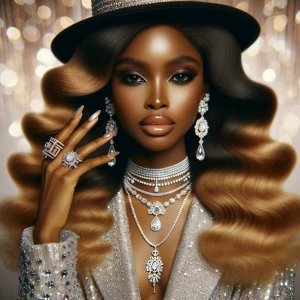A glamorous, high-fashion digital portrait of a beautiful light-...