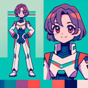 1990s anime screencap, girl a plugsuit, standing with hands on h...