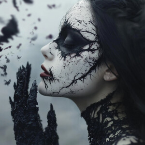 A stunning lady, embodying life and death, transitions seamlessl...