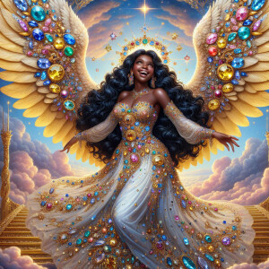 A wide, horizontal image of a happy light skin black female ange...