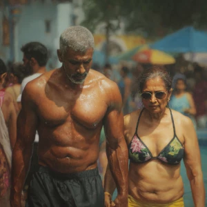 Photo hyperrealism, painting,a muscular beefy kerela son in law...