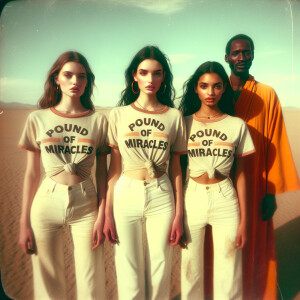 A faded color film photograph from the early seventies of three...