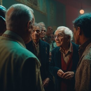An elderly individual finds themselves talking to a group of mal...