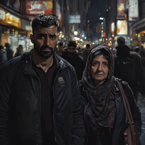 Realistic art,a muscular sweaty criminal walking with his 47 yea...