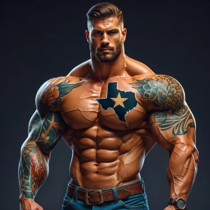 Muscular man with Texas inspired tattoos